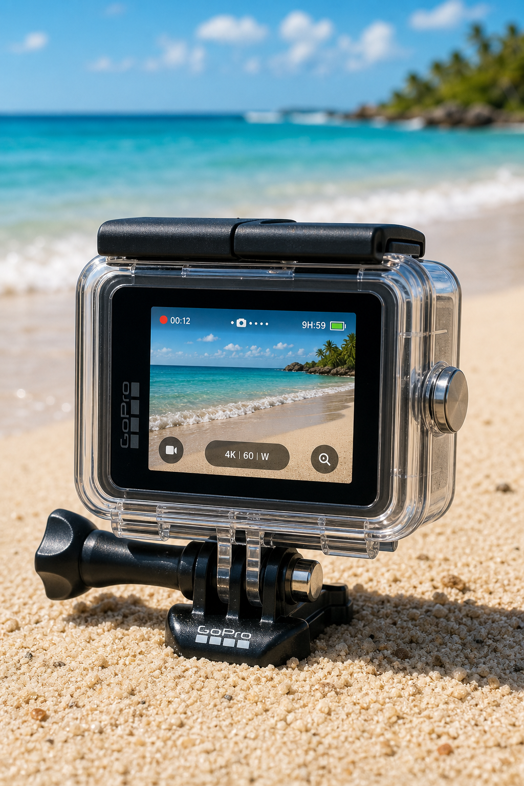 Waterproof Case for GoPro Hero 4k by SJPRO, Dive up to 40m, DIVE CASE | SJPRO - Innovation GoPro Hero 4k Camera case with Caribbean scene on sand