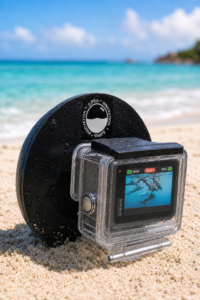 GoPro Hero 4k GoPro display fitted inside the unchanged beach case